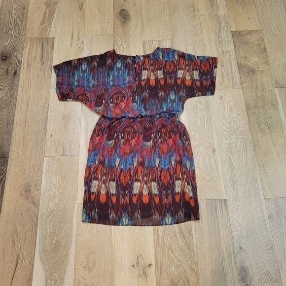 Ronni Nicole Abstract Print Dress Brown Blue Orange Short Sleeve Casual Mini 6 - Picture 5 of 9